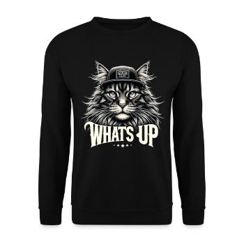 Maine Coon Katze cool Was geht ab Geschenk - Unisex Pullover - Schwarz - Vorne - Alina (178cm) & Michal (187cm)