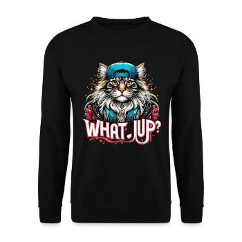 Maine Coon Cat Cool What's Up Gangster Gift - Unisex Sweatshirt - black - Front - Alina (178cm) & Michal (187cm)