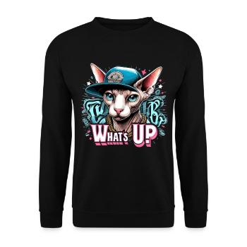 Sphynx Katze cool Was geht ab Hip Hop Geschenk - Unisex Pullover - Schwarz - Vorne - Alina (178cm) & Michal (187cm)