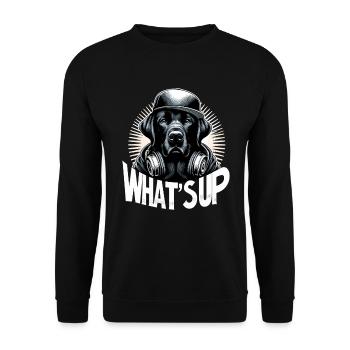 Schwarzer Labrador Gangster Was geht ab Geschenk - Unisex Pullover - Schwarz - Vorne - Alina (178cm) & Michal (187cm)