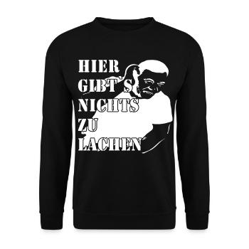 Mann hier gib`s nichts zu lachen - Unisex Pullover - Schwarz - Vorne - Alina (178cm) & Michal (187cm)