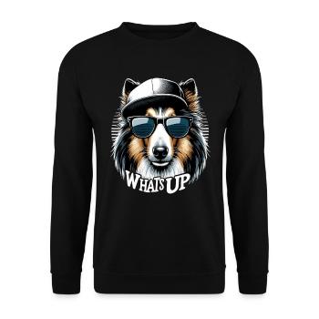 Collie Was geht Gangsta Gangster Hund Geschenk - Unisex Pullover - Schwarz - Vorne - Alina (178cm) & Michal (187cm)