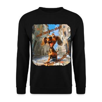 Drôle de chien teckel - Sweat-shirt Unisexe - noir - Devant - Alina (178cm) & Michal (187cm)
