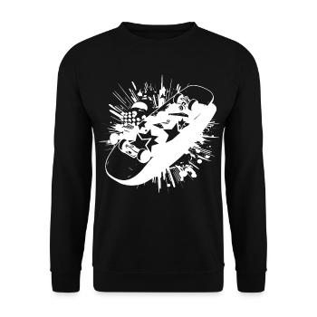 Skateboard Farbklecks - Unisex Pullover - Schwarz - Vorne - Alina (178cm) & Michal (187cm)