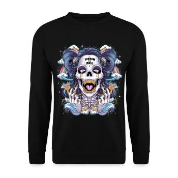 Glitzernder Skelettschädel mit Regenbogen - Unisex Pullover - Schwarz - Vorne - Alina (178cm) & Michal (187cm)
