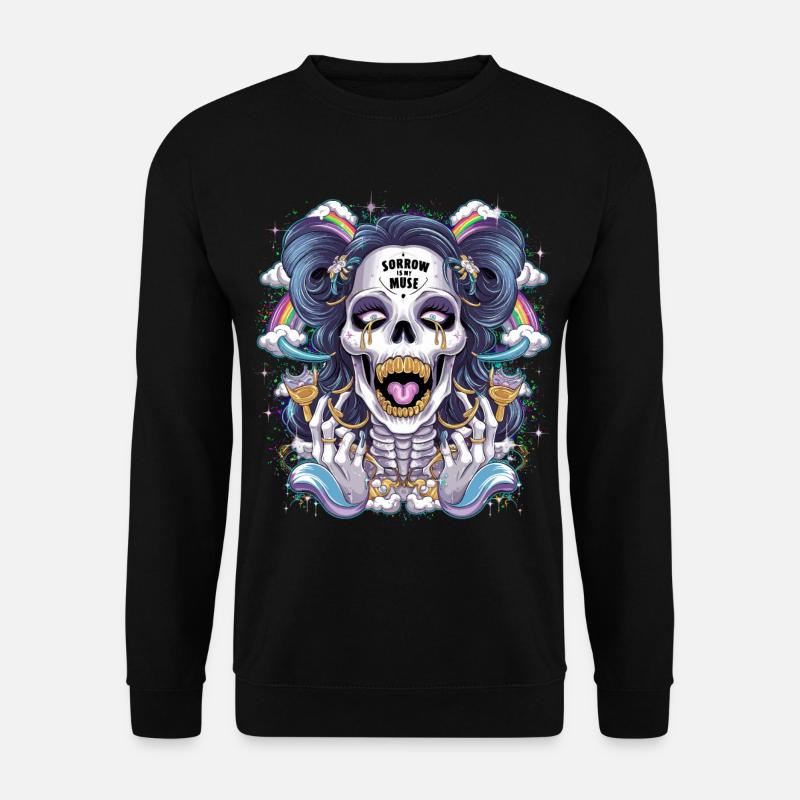 Glittering skeleton skull with rainbow - Unisex Sweatshirt - black