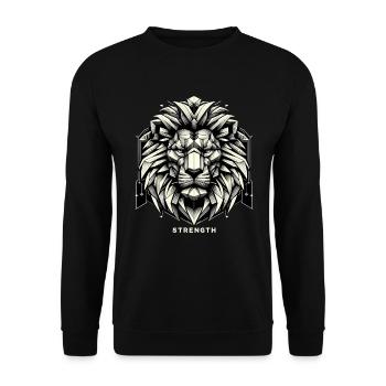 Löwe Löwenkopf geometrisch Geometrie Stärke - Unisex Pullover - Schwarz - Vorne - Alina (178cm) & Michal (187cm)