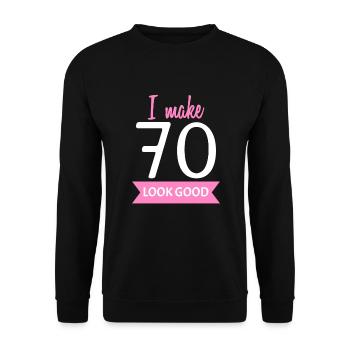 70 Jahre Oma Spruch - Unisex Pullover - Schwarz - Vorne - Alina (178cm) & Michal (187cm)