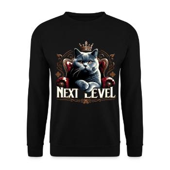 BKH Britisch Kurzhaar Blue Katze Königssessel - Unisex Pullover - Schwarz - Vorne - Alina (178cm) & Michal (187cm)