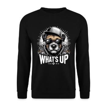 Border Terrier Was geht ab Cappy Geschenk - Unisex Pullover - Schwarz - Vorne - Alina (178cm) & Michal (187cm)