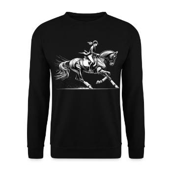 Dressurreiten Reiten Pferd dynamisch Geschenk - Unisex Pullover - Schwarz - Vorne - Alina (178cm) & Michal (187cm)