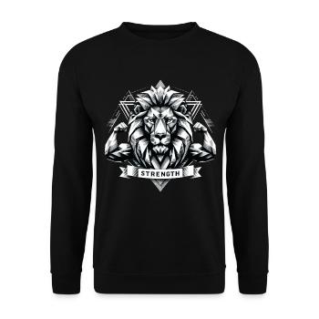 Löwe Löwenkopf geometrisch Geometrie Stärke - Unisex Pullover - Schwarz - Vorne - Alina (178cm) & Michal (187cm)