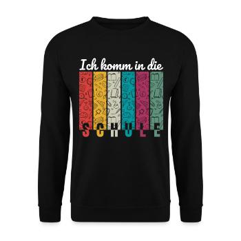 Fröhliches Einschulungs-Design für Kinder - Unisex Pullover - Schwarz - Vorne - Alina (178cm) & Michal (187cm)