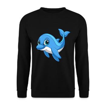 Delfin Niedliche Maskottchen Zeichentrickfigur Kawaii - Unisex Pullover - Schwarz - Vorne - Alina (178cm) & Michal (187cm)