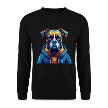Boxer Hund Rasse Buntes Aquarell Karikatur Kawaii - Unisex Pullover - Schwarz - Vorne - Alina (178cm) & Michal (187cm)