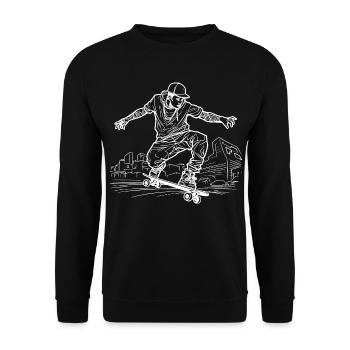 Skateboarder Zeichnung - Unisex Pullover - Schwarz - Vorne - Alina (178cm) & Michal (187cm)