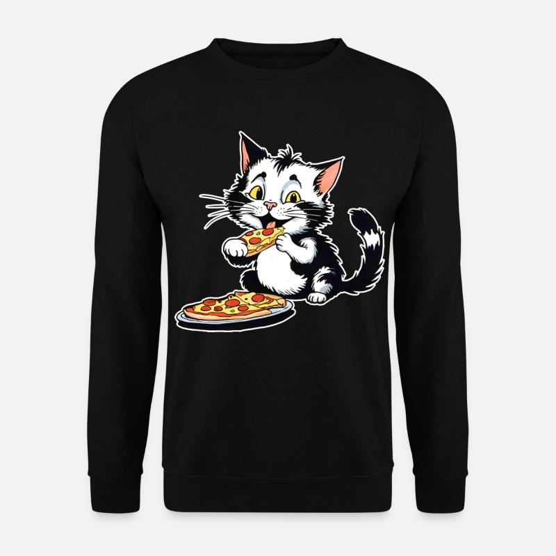Katze loves Pizza - Unisex Pullover - Schwarz
