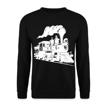 Dampflokomotive Grafik - Unisex Pullover - Schwarz - Vorne - Alina (178cm) & Michal (187cm)