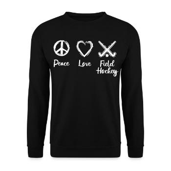 Peace Love Field Hockey - Unisex Pullover - Schwarz - Vorne - Alina (178cm) & Michal (187cm)