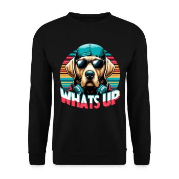Dudley Labrador Was geht ab cooler Hund Geschenk - Unisex Pullover - Schwarz - Vorne - Alina (178cm) & Michal (187cm)