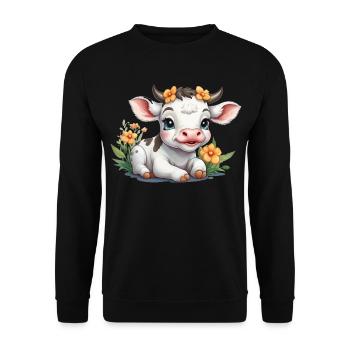 Mignon bébé vache veau sur prairie fleurie - Sweat-shirt Unisexe - noir - Devant - Alina (178cm) & Michal (187cm)