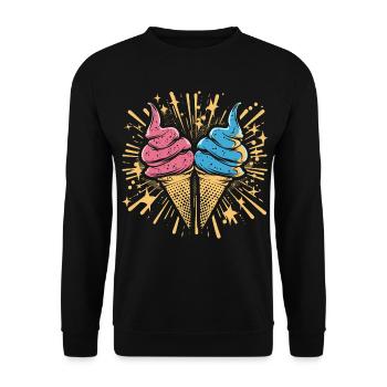 Eiscreme Cartoon Look - Unisex Pullover - Schwarz - Vorne - Alina (178cm) & Michal (187cm)