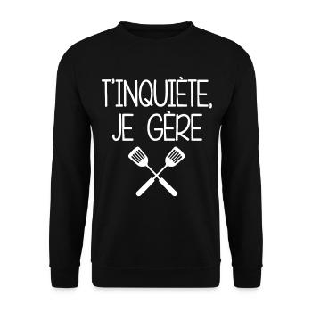 Besserer Humor – "Keine Sorge, ich schaffe das" - Unisex Pullover - Schwarz - Vorne - Alina (178cm) & Michal (187cm)