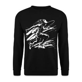 Läuferin Streetart - Unisex Pullover - Schwarz - Vorne - Alina (178cm) & Michal (187cm)