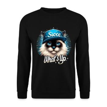 Heilige Birma Katze Birmakatze Was geht ab Geschen - Unisex Pullover - Schwarz - Vorne - Alina (178cm) & Michal (187cm)