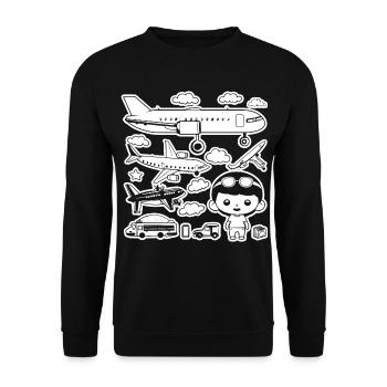 Flugzeuge Cartoon Stil - Unisex Pullover - Schwarz - Vorne - Alina (178cm) & Michal (187cm)