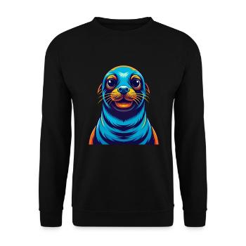 Siegel Bunte Kawaii Cartoon Figur Clipart - Unisex Pullover - Schwarz - Vorne - Alina (178cm) & Michal (187cm)