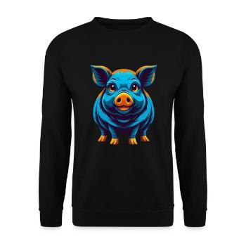Schwein Bunte Kawaii Cartoon Figur Clipart - Unisex Pullover - Schwarz - Vorne - Alina (178cm) & Michal (187cm)