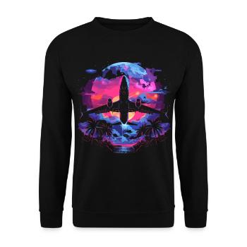 Retro Airplane Retrowave - Unisex Sweatshirt - black - Front - Alina (178cm) & Michal (187cm)