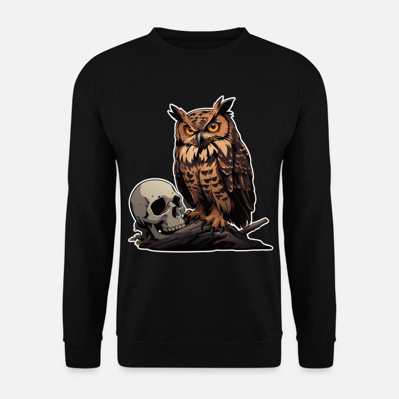 Mystische Eule sitzt auf einem Skull - Unisex Pullover - Schwarz
