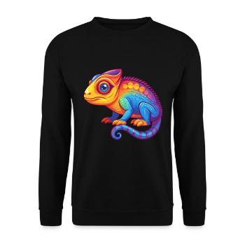 Chameleon Colorful Kawaii Cartoon Character Animal - Unisex Sweatshirt - black - Front - Alina (178cm) & Michal (187cm)