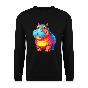 Nilpferd Bunte Kawaii Cartoon Figur Clipart - Unisex Pullover - Schwarz - Vorne - Alina (178cm) & Michal (187cm)