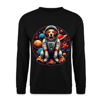 Space Pup Adventure: Astronaut Dog in der Galaxis - Unisex Pullover - Schwarz - Vorne - Alina (178cm) & Michal (187cm)
