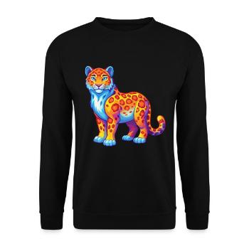 Snow Leopard Colorful Kawaii Cartoon Character - Unisex Sweatshirt - black - Front - Alina (178cm) & Michal (187cm)
