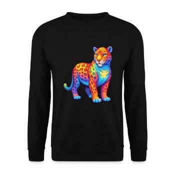 Jaguar Bunte Kawaii Cartoon Charakter Clipart - Unisex Pullover - Schwarz - Vorne - Alina (178cm) & Michal (187cm)
