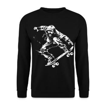 Skateboarder Cartoon Look - Unisex Pullover - Schwarz - Vorne - Alina (178cm) & Michal (187cm)