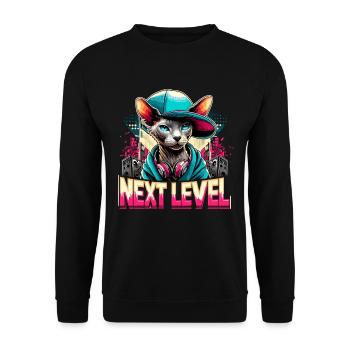 Cornish Rex Next Level Gangster Cat Gift - Unisex Sweatshirt - black - Front - Alina (178cm) & Michal (187cm)