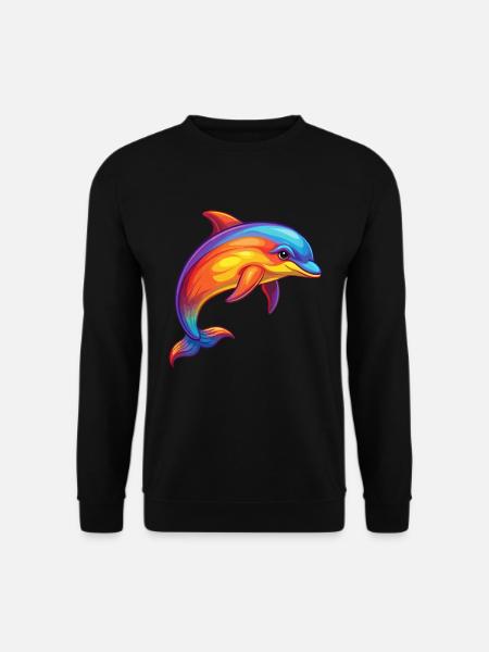 Gewöhnlicher Delfin Buntes Kawaii Cartoon Meerestier - Unisex Pullover - Schwarz
