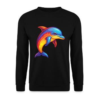 Dolphin Colorful Kawaii Cartoon Sea Animal - Unisex Sweatshirt - black - Front - Alina (178cm) & Michal (187cm)