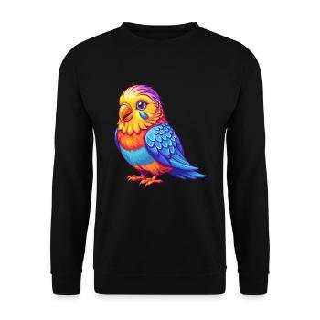 Wellensittich Bunte Kawaii Cartoon Figur Vogel - Unisex Pullover - Schwarz - Vorne - Alina (178cm) & Michal (187cm)