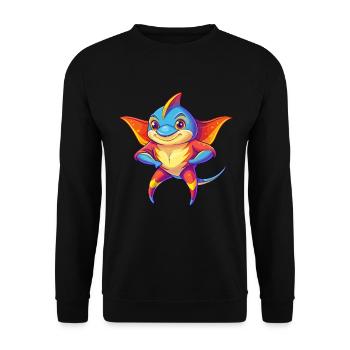 Stingray Buntes Kawaii Cartoon Meerestier - Unisex Pullover - Schwarz - Vorne - Alina (178cm) & Michal (187cm)