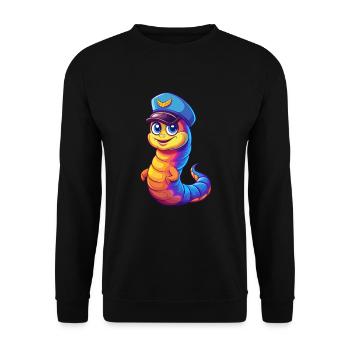 Marine Wurm Bunt Kawaii Cartoon Meerestier - Unisex Pullover - Schwarz - Vorne - Alina (178cm) & Michal (187cm)
