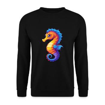 Seepferdchen Buntes Kawaii Cartoon Meerestier - Unisex Pullover - Schwarz - Vorne - Alina (178cm) & Michal (187cm)