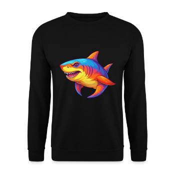 Sixgill Shark Buntes Kawaii Cartoon Meerestier - Unisex Pullover - Schwarz - Vorne - Alina (178cm) & Michal (187cm)