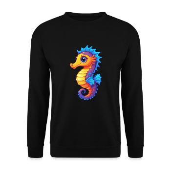 Pygmäen Seepferdchen Buntes Kawaii Cartoon Meerestier - Unisex Pullover - Schwarz - Vorne - Alina (178cm) & Michal (187cm)