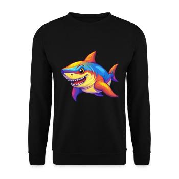 Grand requin blanc coloré Kawaii dessin animé Clipart - Sweat-shirt Unisexe - noir - Devant - Alina (178cm) & Michal (187cm)